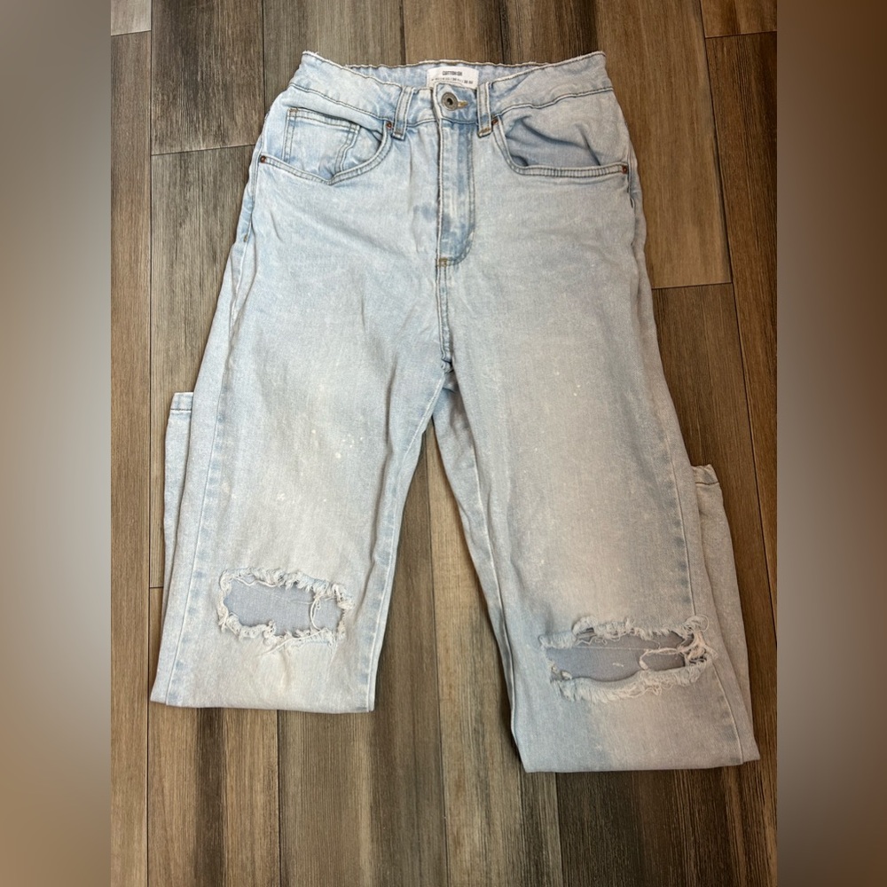 Cotton On White Washed‎ High Waisted Straight Leg With Distressed Knee Holes